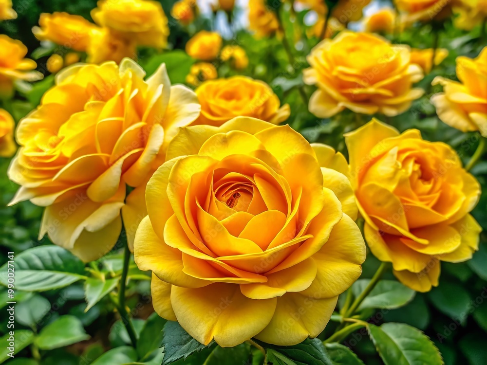 Vibrant Yellow Roses in Full Bloom Against a Soft Green Background for Nature and Floral Lovers Vibrant Yellow Roses in Full Bloom Against a Soft Green Background for Nature and Floral Lovers