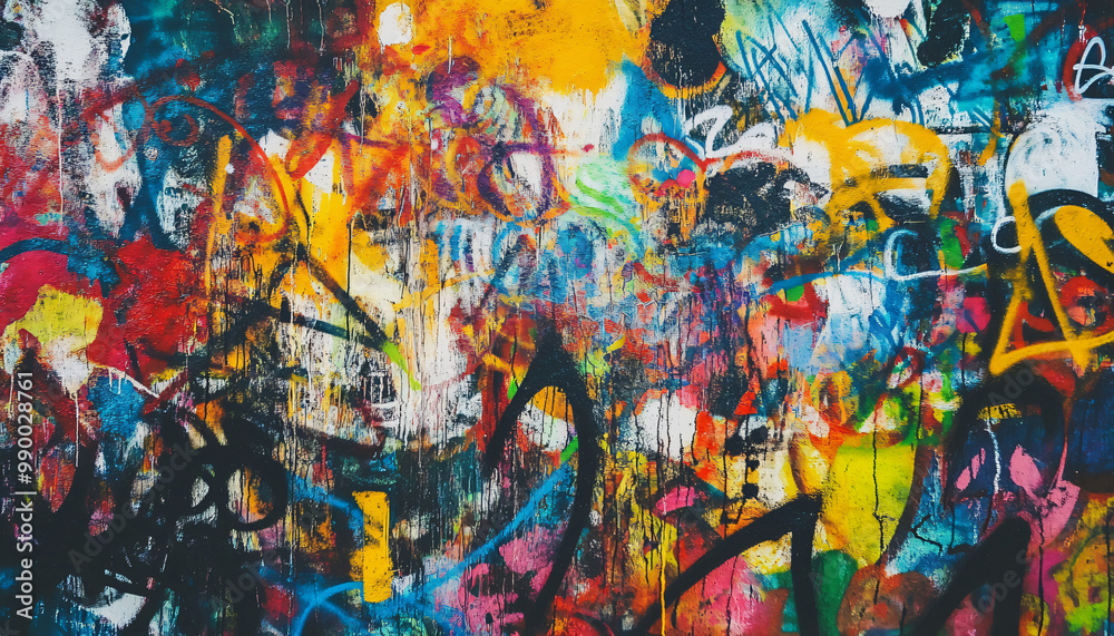A graffiti-covered urban wall, showcasing vibrant colors, bold lines, and an edgy, artistic vibe A graffiti-covered urban wall, showcasing vibrant colors, bold lines, and an edgy, artistic vibe
