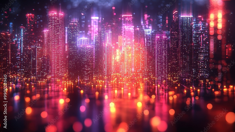 custom made wallpaper toronto digitalAbstract Night Cityscape with Glowing Lights and Bokeh Effects