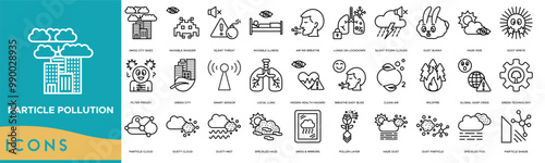 Particle Pollution icon. Smog City Skies, Invisible Invader, Silent Threat, Invisible Illness and Air We Breathe