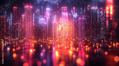 Wallpaper Mural Abstract Night Cityscape with Glowing Lights and Bokeh Effects Torontodigital.ca