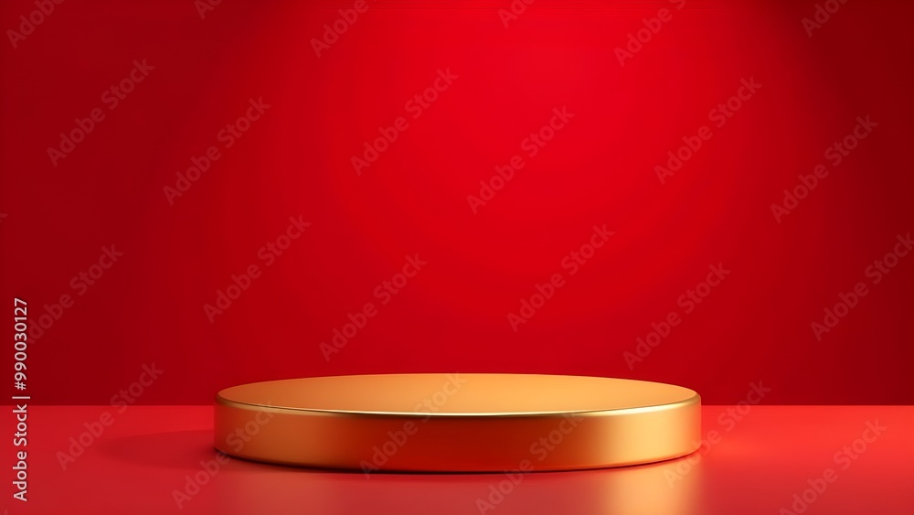 Golden platform, podium for presentation on a red background. Christmas sale. Golden platform, podium for presentation on a red background. Christmas sale.