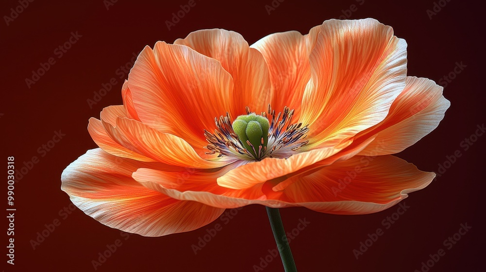 Close up Orange Poppy Flower with Red Background Close up Orange Poppy Flower with Red Background