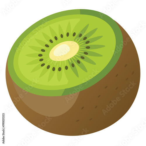 A single ripe kiwi fruit, isolated on a white background.