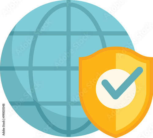 Protecting global network security with shield and check mark icon, ensuring online safety and data protection