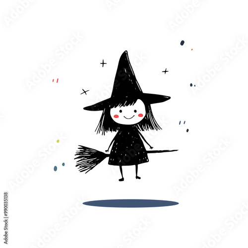 Cute Witch Illustration with Broom