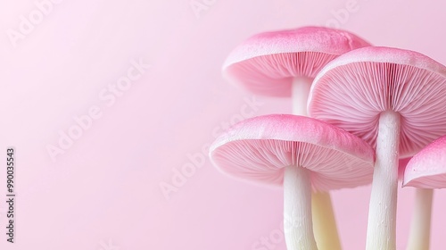 Stunning Pastel Mushrooms Against Soft Pink Background - Nature's Elegance in Delicate Hues photo