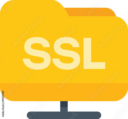 Yellow folder with ssl text connecting through server, concept for ssl certificate and secure data transfer