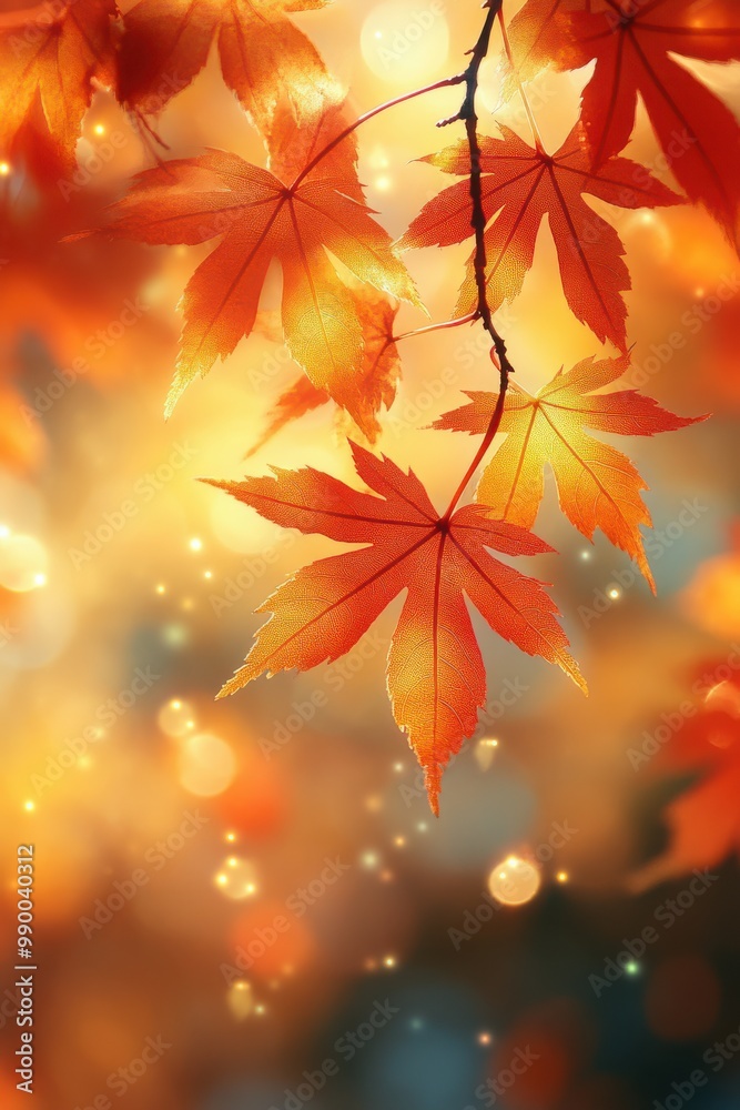 Golden autumn trees and falling maple leaves on a blurred background Golden autumn trees and falling maple leaves on a blurred background
