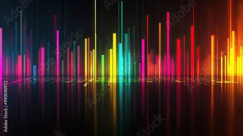 Abstract colorful bars resembling a sound equalizer, set against a dark background for a modern look.