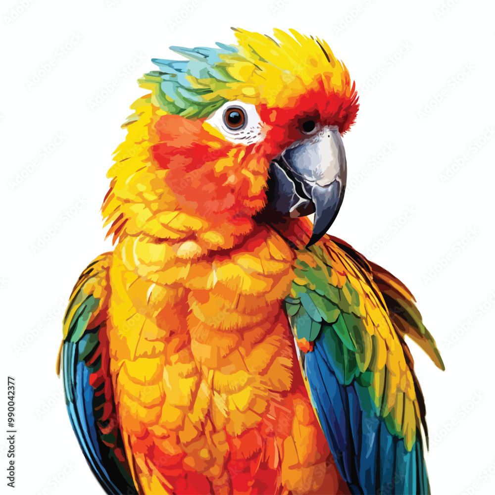 Obraz premium Colorful parrot face drawing vibrant Watercolor illustration. isolated on white with clipping path