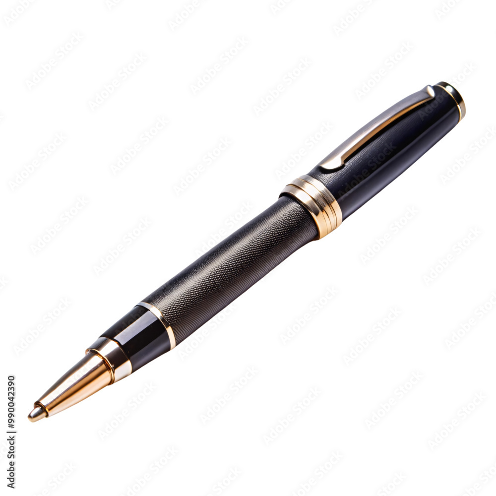 A sleek, luxurious black and gold pen, lying diagonally on a transparent background, exuding elegance and sophistication in its design A sleek, luxurious black and gold pen, lying diagonally on a transparent background, exuding elegance and sophistication in its design
