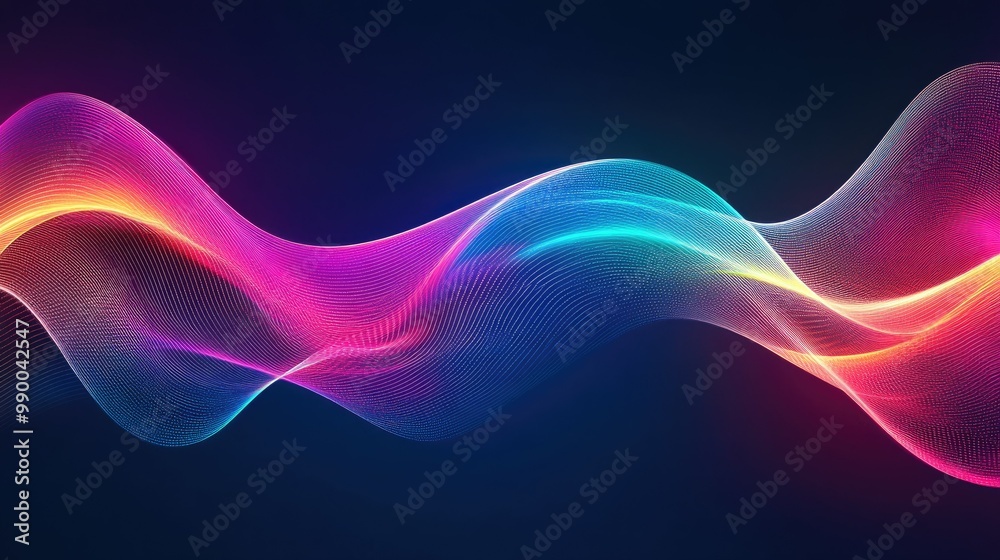 Abstract neon wave lines in bright, vibrant colors, flowing in curves over a dark background. Abstract neon wave lines in bright, vibrant colors, flowing in curves over a dark background.