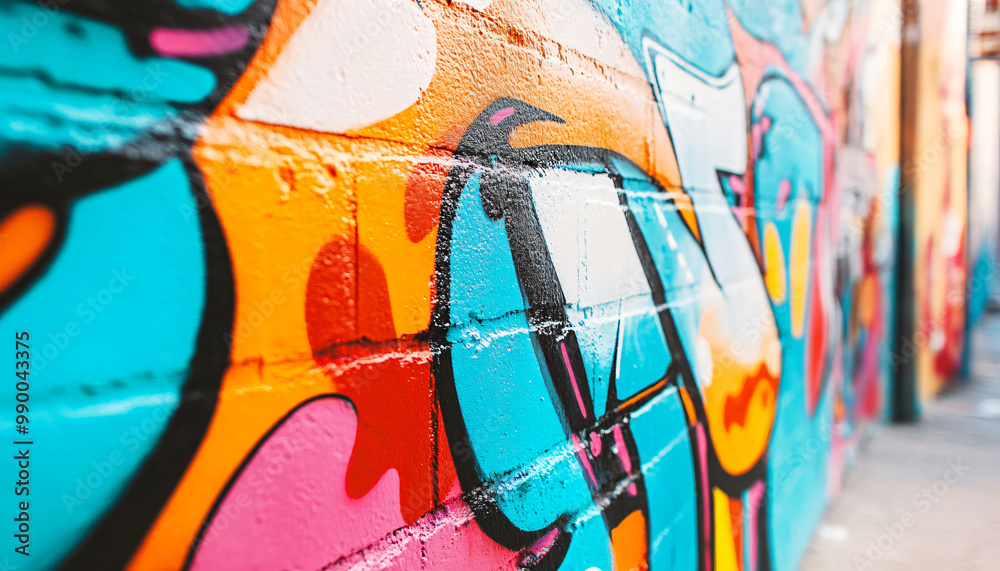 Fototapeta premium A graffiti-covered urban wall, showcasing vibrant colors, bold lines, and an edgy, artistic vibe