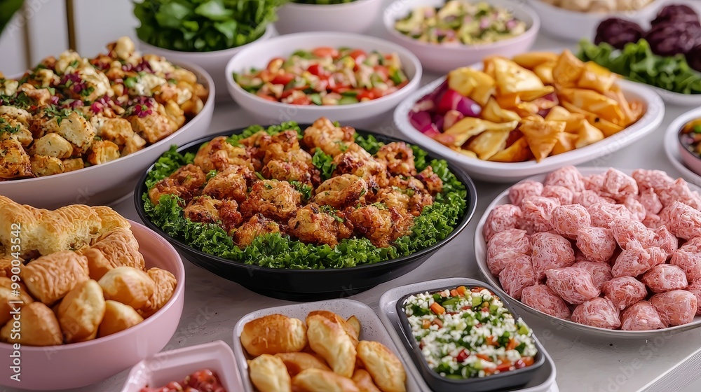 Delicious Assortment of Appetizers and Finger Foods on a Table for a Party or Gathering Delicious Assortment of Appetizers and Finger Foods on a Table for a Party or Gathering