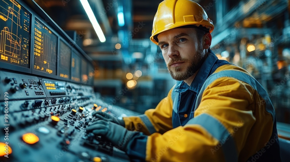 Industrial Worker at Control Panel Industrial Worker at Control Panel