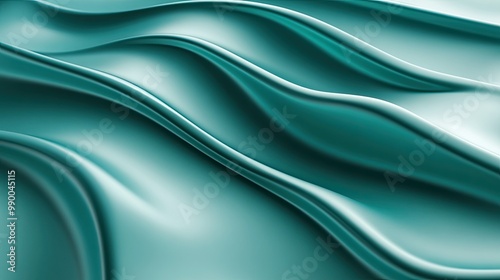 Abstract teal wave background in 3D, with smooth undulating patterns creating a modern aesthetic.