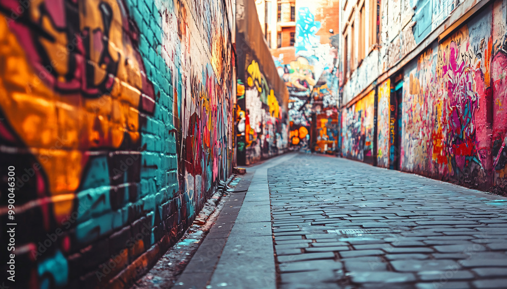 Fototapeta premium A graffiti-covered urban wall, showcasing vibrant colors, bold lines, and an edgy, artistic vibe