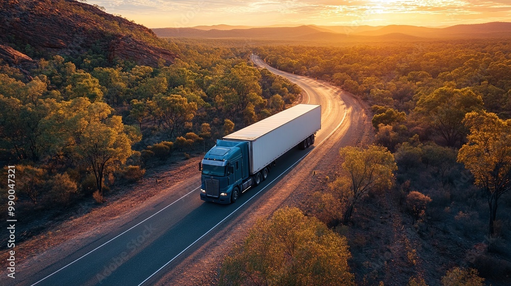 semi truck crossing the vast northern Australia territory on an empty bush road, freight logistics and transport journey through the remote outback desert landscape, long haul trucking semi truck crossing the vast northern Australia territory on an empty bush road, freight logistics and transport journey through the remote outback desert landscape, long haul trucking