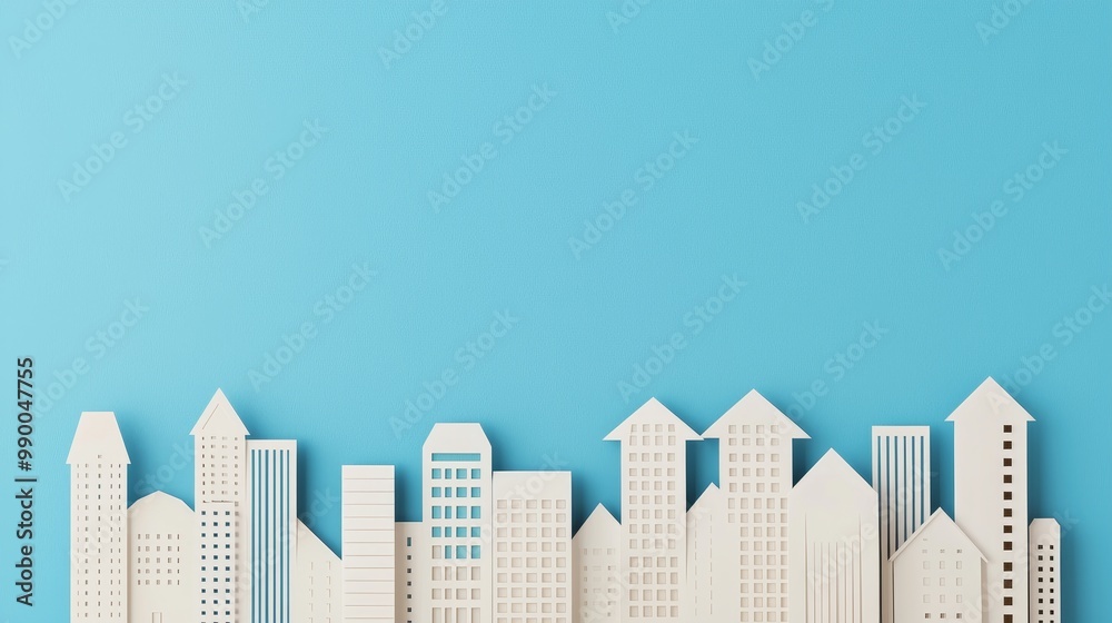 Sustainable Cityscape in Paper Cutting Art Representing ESG Concepts with Blue Background Sustainable Cityscape in Paper Cutting Art Representing ESG Concepts with Blue Background
