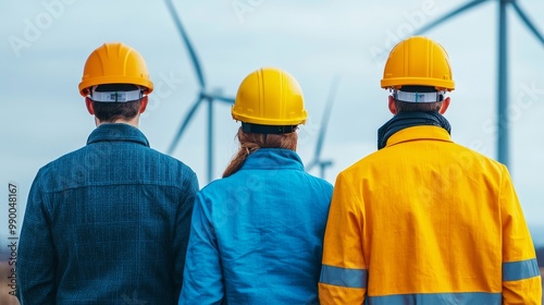 Team of Engineers Overseeing Wind Turbines for Sustainable Energy - Environment Social Governance (ESG) Concept