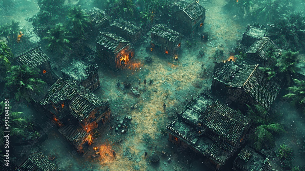 Fototapeta premium Raining in the Jungle Village