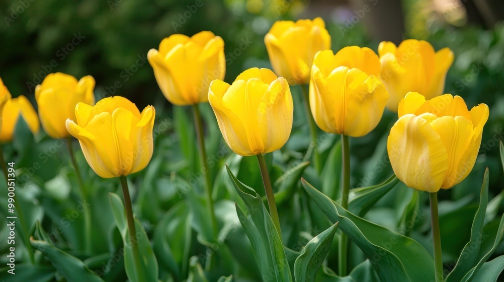 Yellow tulips in a field during spring, showcasing their natural beauty in an outdoor setting. Yellow tulips in a field during spring, showcasing their natural beauty in an outdoor setting.