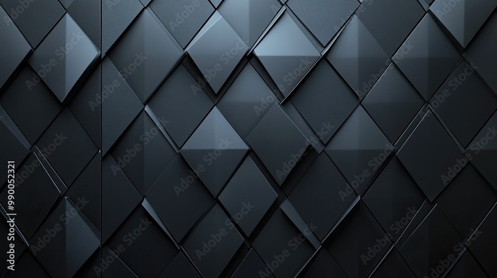 Black diamond-shaped 3D pattern forming a sophisticated abstract wallpaper on a dark background. Black diamond-shaped 3D pattern forming a sophisticated abstract wallpaper on a dark background.