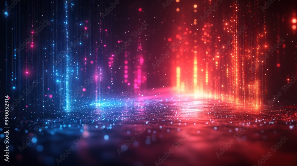 Abstract  Digital Art with Red and Blue Lights