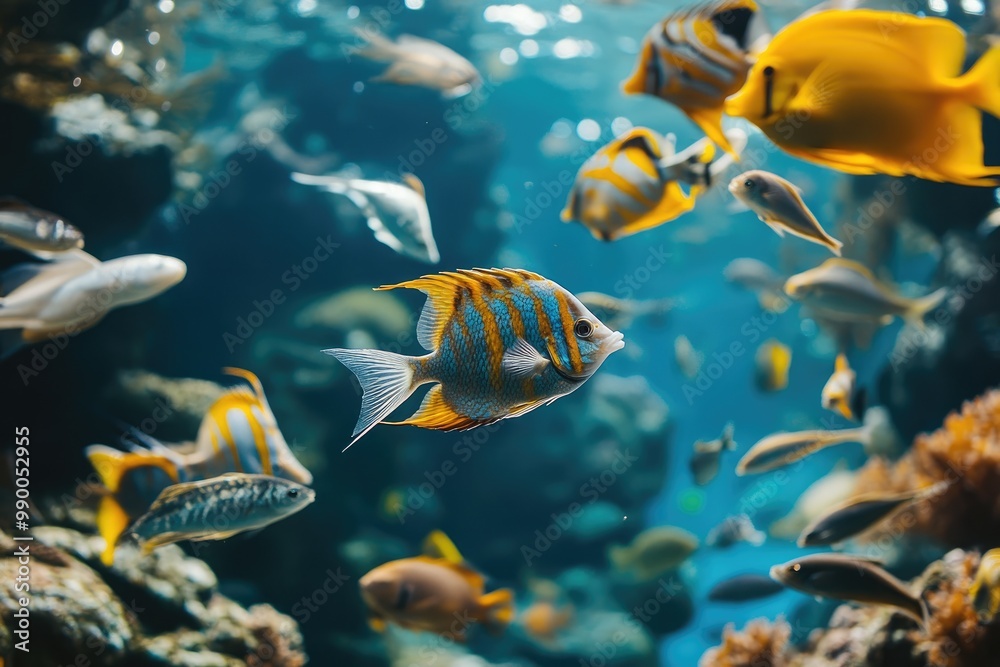 Naklejka premium A Colorful Fish Swimming in a School of Fish