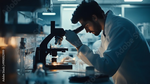 A Scientist Examining a Sample Under a Microscope in a Laboratory