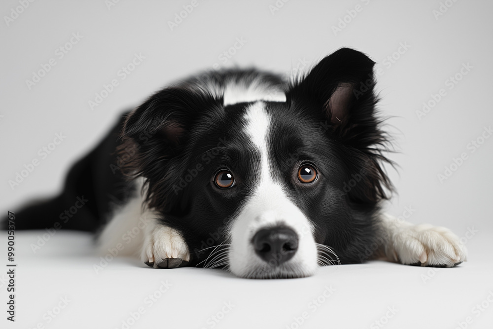 Border Collie Resting
A black-and-white border collie lying down with a relaxed expression Border Collie Resting
A black-and-white border collie lying down with a relaxed expression