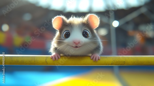 Hamster pole vaulting over a bar, vibrant and actionfilled, cartoon sports style photo