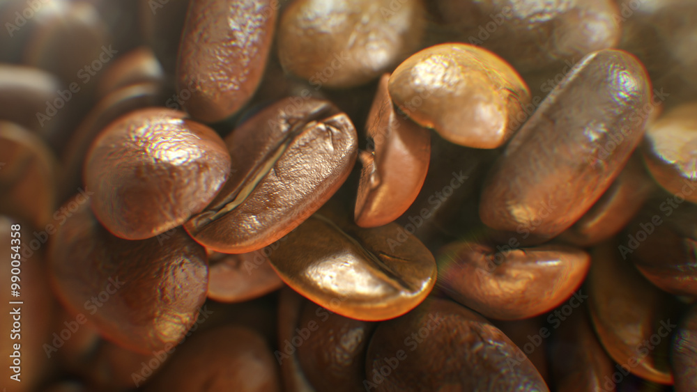 Close up Detail Shot of Coffee Beans Falling Down on a wooden background. 3D Realistic render. Close up Detail Shot of Coffee Beans Falling Down on a wooden background. 3D Realistic render.