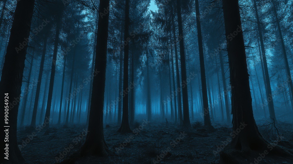 Obraz premium Mysterious Dark Forest with Foggy Atmosphere