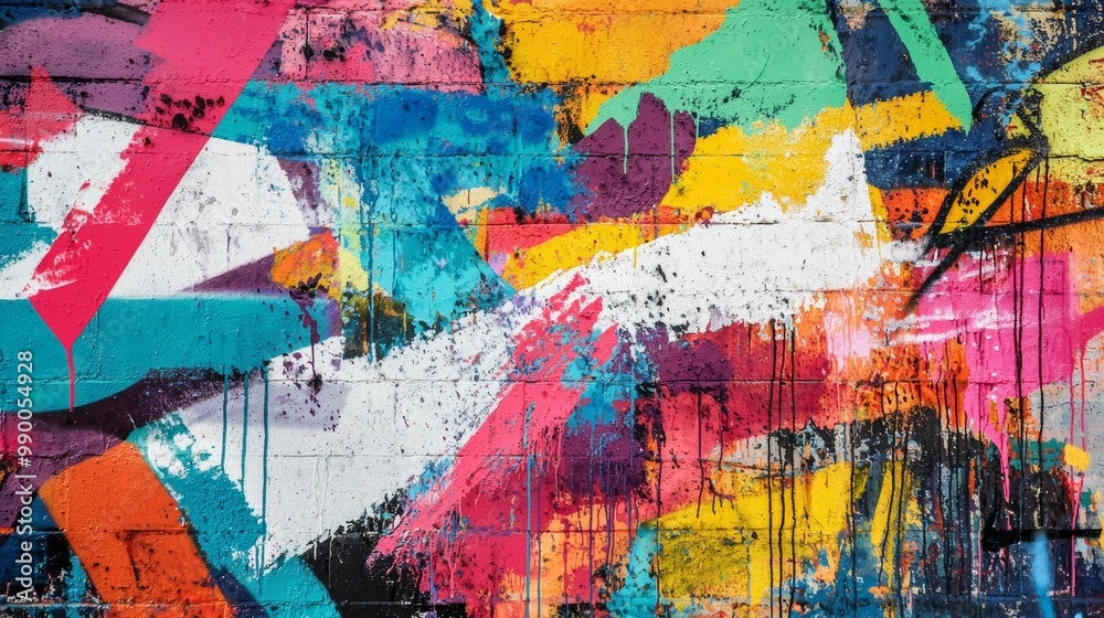 Colorful urban graffiti wall, bold abstract street art Colorful urban graffiti wall, bold abstract street art