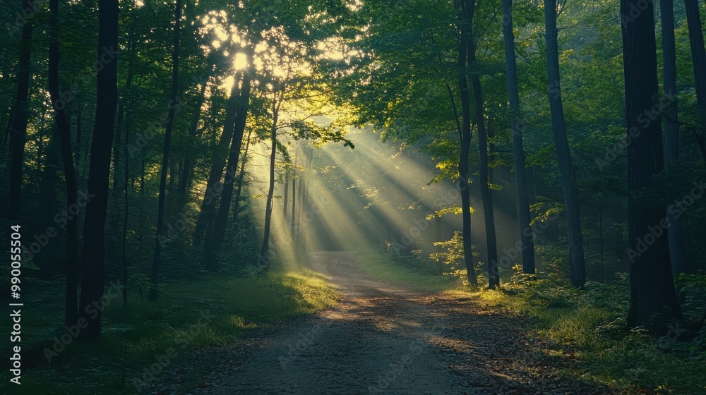 Forest Road Illuminated by Sunrays Forest Road Illuminated by Sunrays