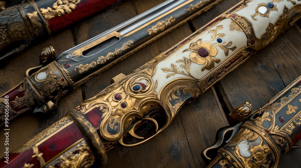 Fototapeta premium Ceremonial arms production, where highly decorative and symbolic weapons are made for use in military parades and formal ceremonies.