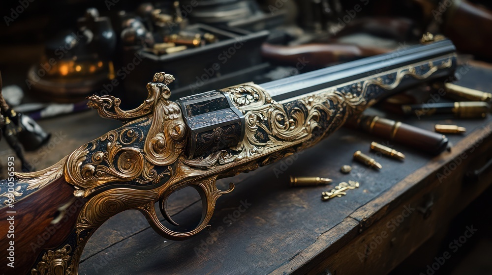 Fototapeta premium Ceremonial arms production, where highly decorative and symbolic weapons are made for use in military parades and formal ceremonies.