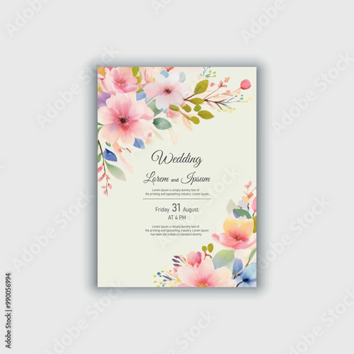 Vector hand drawn floral wedding invitation card