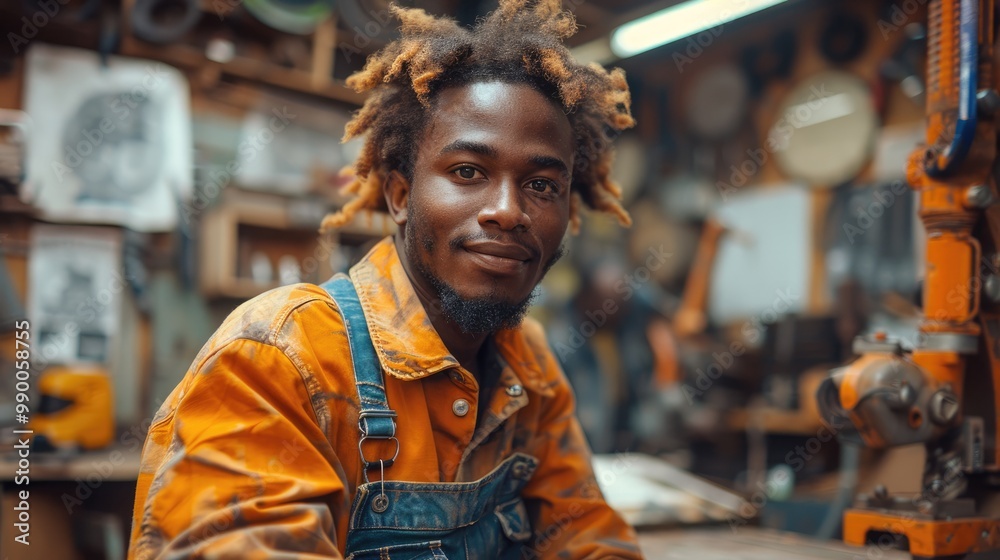 portrait of young man using an drilling tool on wood at home portrait of young man using an drilling tool on wood at home