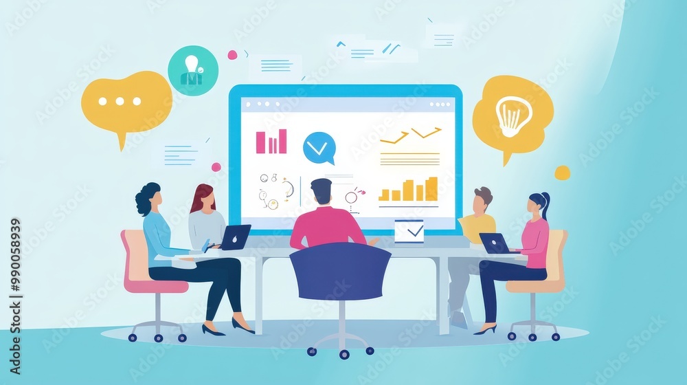 Fototapeta premium A virtual business consulting team meeting, planning new client strategies