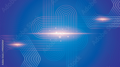 Abstract glowing circle lines on dark blue background. Geometric stripe line art design. Modern shiny blue lines. Futuristic technology concept. Suit for poster, cover, banner, brochure, website