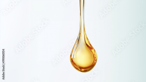 Drop of golden oil isolated on a white background