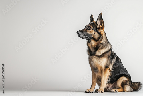 German Shepherd Sitting
A well-behaved German Shepherd sitting against a neutral background photo