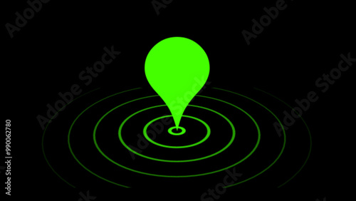 Location tracker pin pointer on black background, Location green icon symbol on alpha channel. 3d Rendered GPS icon