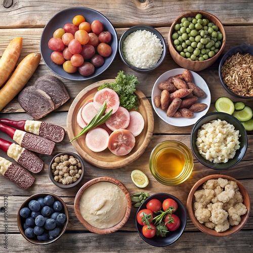 food items and vegetables in a table 