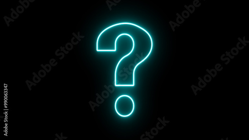 Glowing blinking neon question mark on alpha channel background. Flickering question mark sign