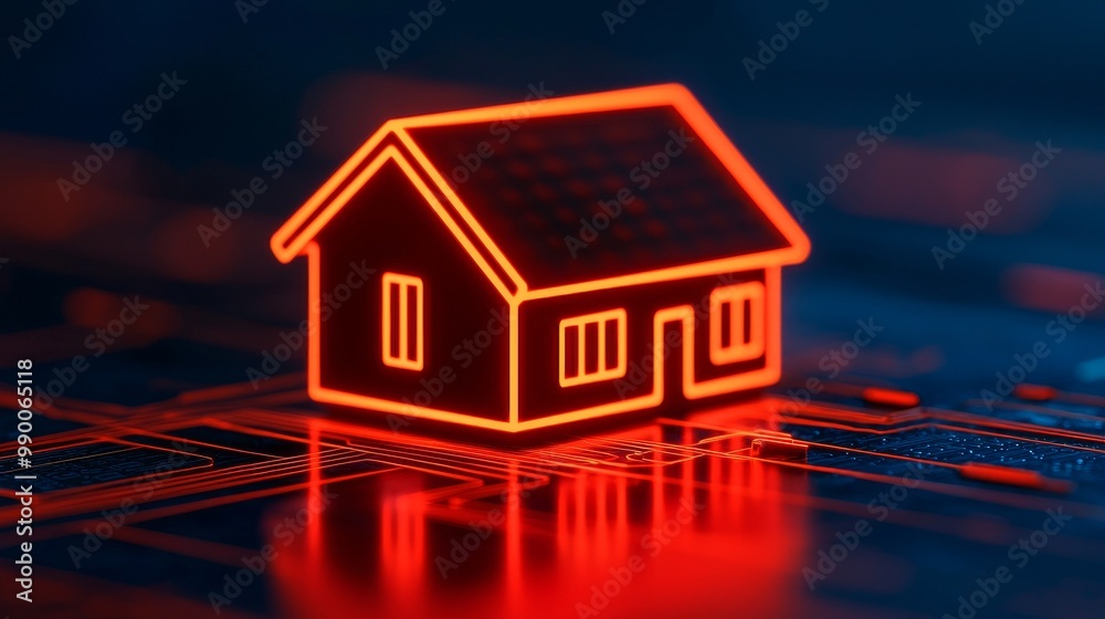 Futuristic Smart Home Technology Concept with Glowing House Icon and Digital Circuit Background Futuristic Smart Home Technology Concept with Glowing House Icon and Digital Circuit Background