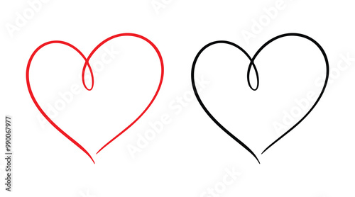 Red and black heart vector icons. Vector hearts for valentine day. Heart symbol. Heart sign.